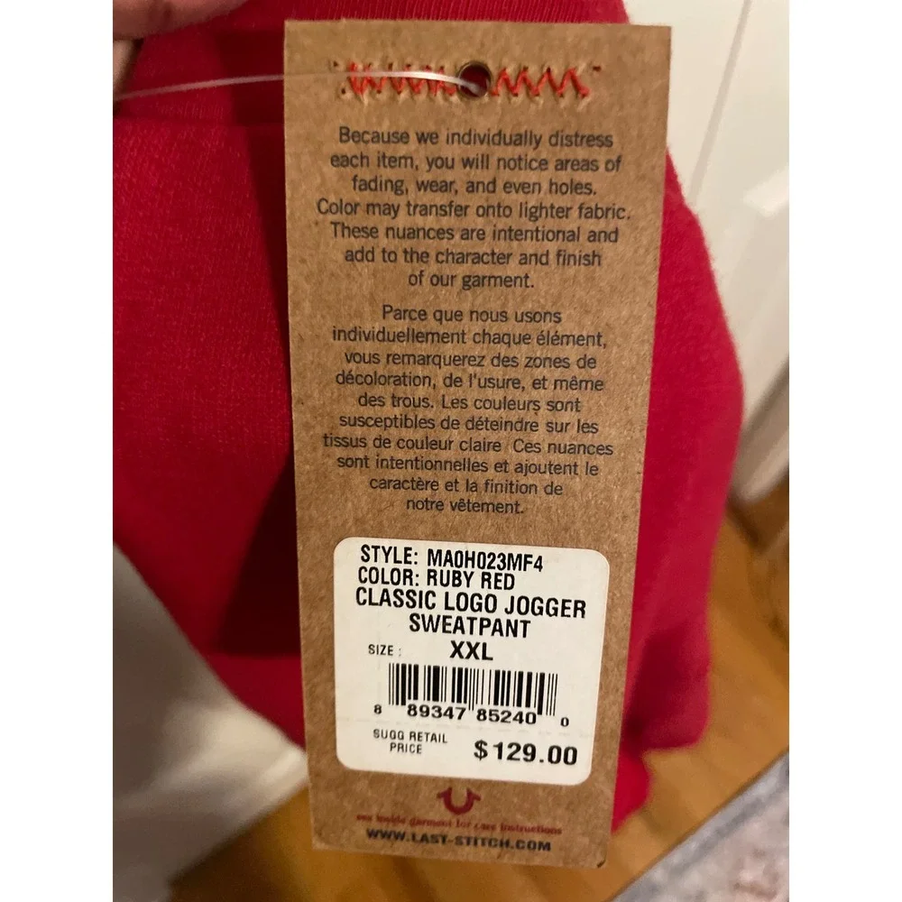 True Religion Mens Classic Logo Jogger Sweatpants Ruby Red XXL MA0H023MF4 NEW